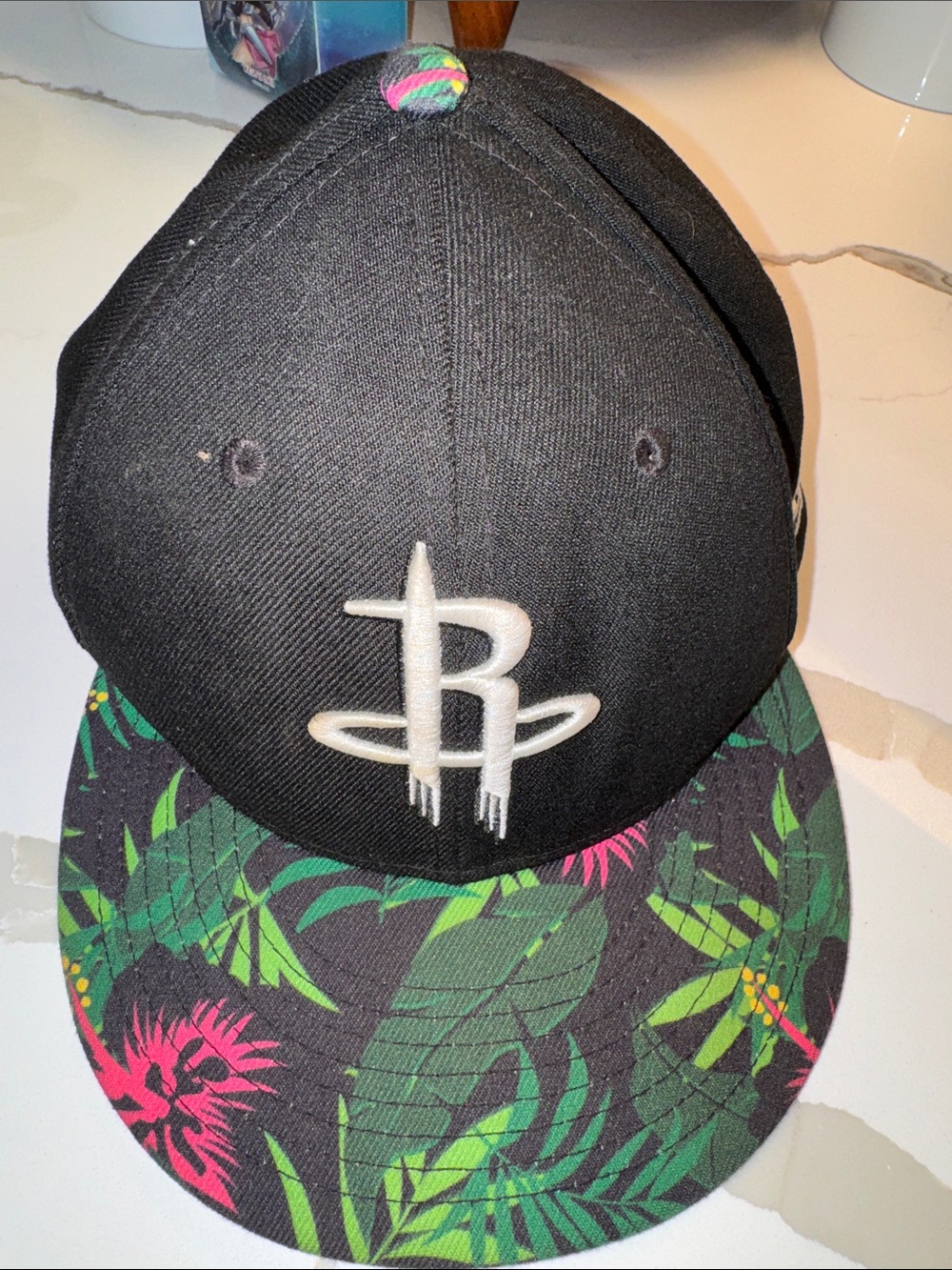 New Era Black Cap with Tropical Green and Pink Brim